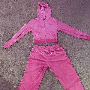 Pink Bebe Velour Tracksuit with Rhinestone Detail